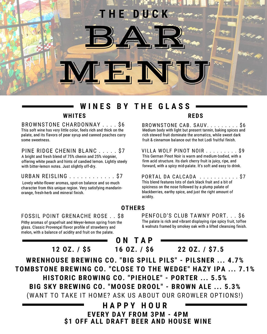 Bar Menu Duck and Decanter Phoenix